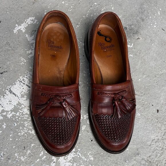 Allen Edmonds leather woven tasseled loafers